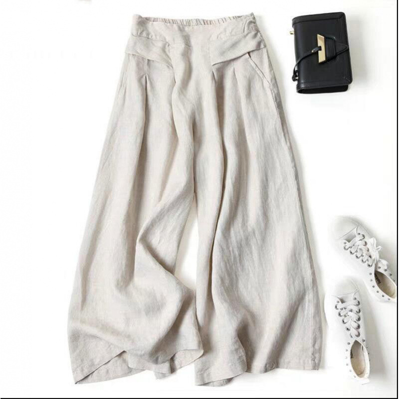 Large Stock Europe Women's Loose Drape Half Elastic High Waist Thin Li photo 5 (style 1030492585109)