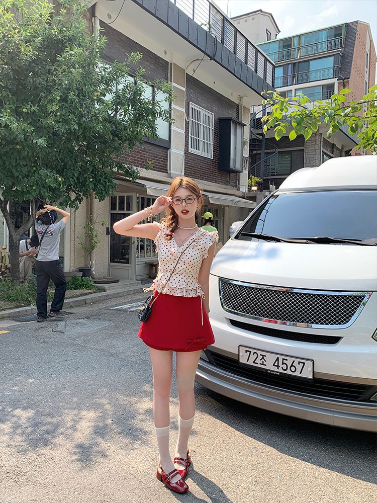 Short Butterfly Sleeve V Neck Summer French Premium 2 Pcs Sweet Fresh photo 1 (style 1030830689010)