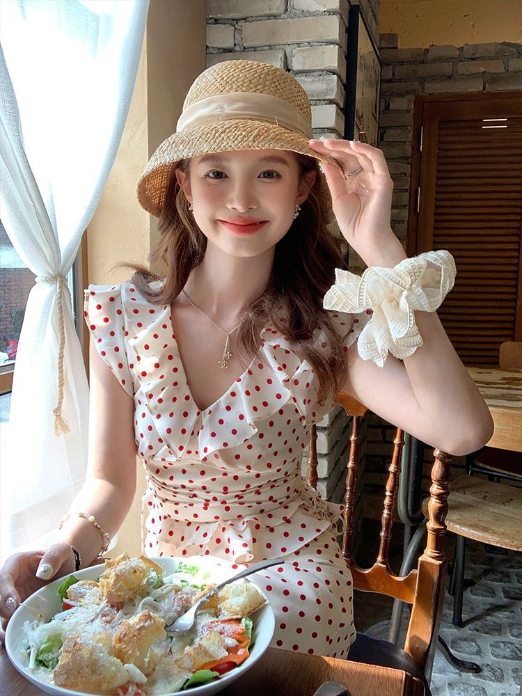 Short Butterfly Sleeve V Neck Summer French Premium 2 Pcs Sweet Fresh photo 2 (style 1030830689010)