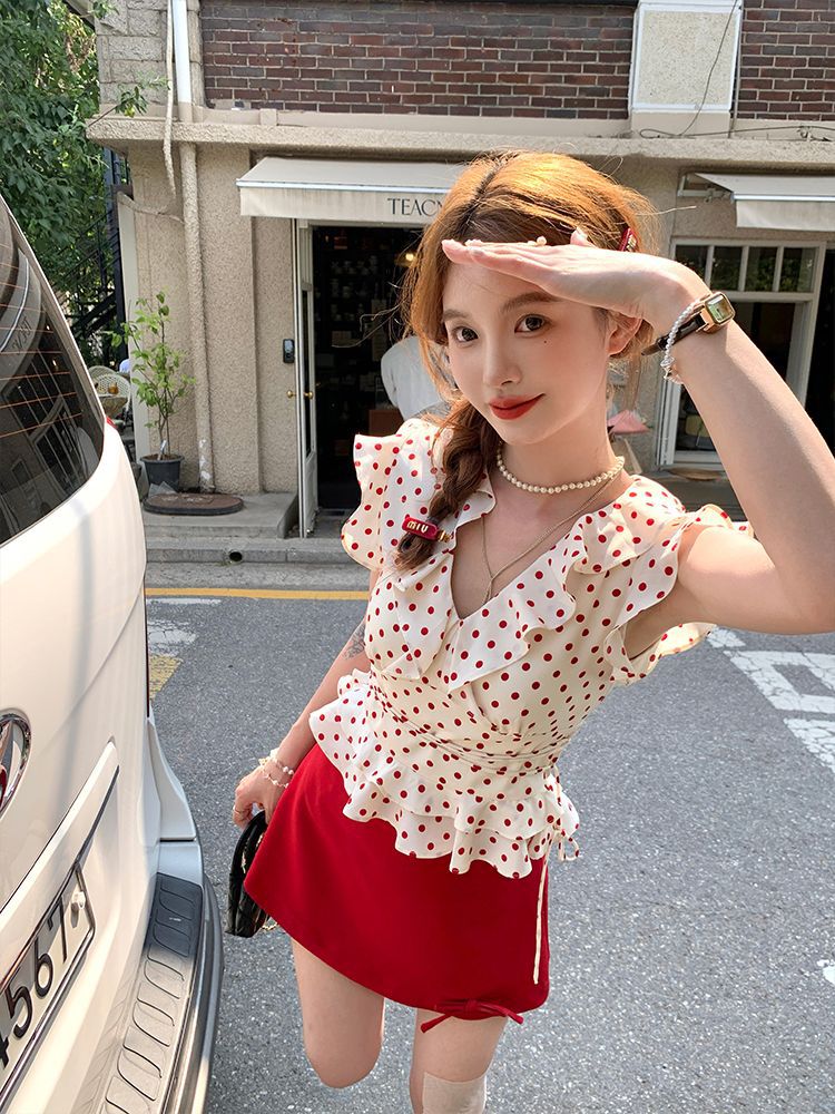 Short Butterfly Sleeve V Neck Summer French Premium 2 Pcs Sweet Fresh photo 5 (style 1030830689010)