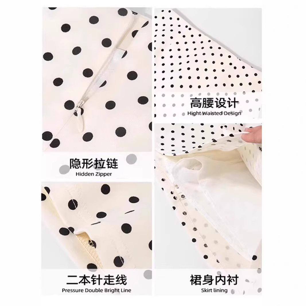 Rib Top Polka Dot Skirt Set Women Off Shoulder Top Short Skirt 2 Pcs photo 3 (style 1037171999404)