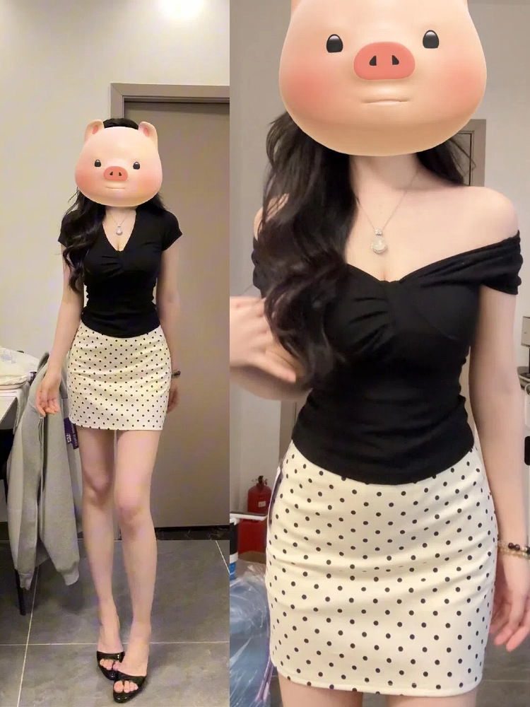 Petite Beautiful Set Women Summer Korean Off Shoulder Short Sleeve Pol photo 1 (style 1039155778370)