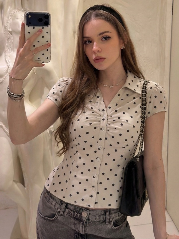 Amazon Women 2026 Summer New Fashion Polka Cardigan Button Collar Shor photo 2 (style 1041064972918)