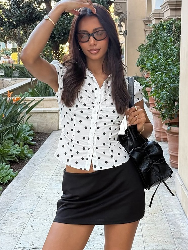 Amazon Women 2026 Summer New Fashion Polka Cardigan Button Collar Shor photo 4 (style 1041064972918)