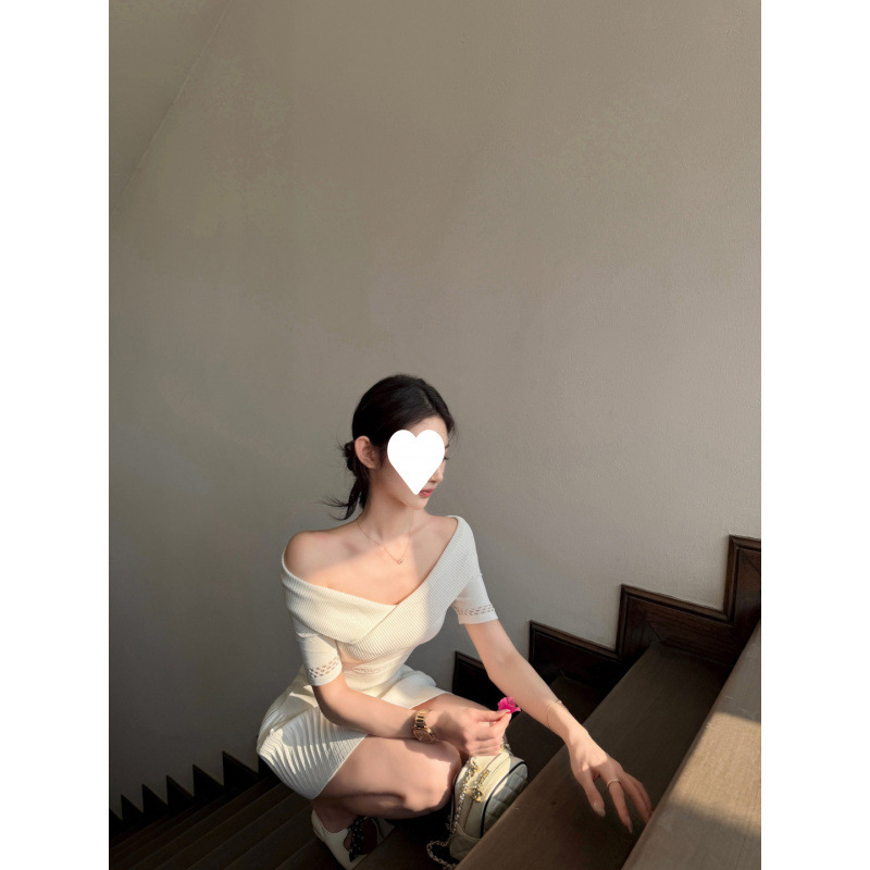 Pure Style Set Off Shoulder Waist Knit Top Women Summer High Waist Sli photo 4 (style 1052785592613)