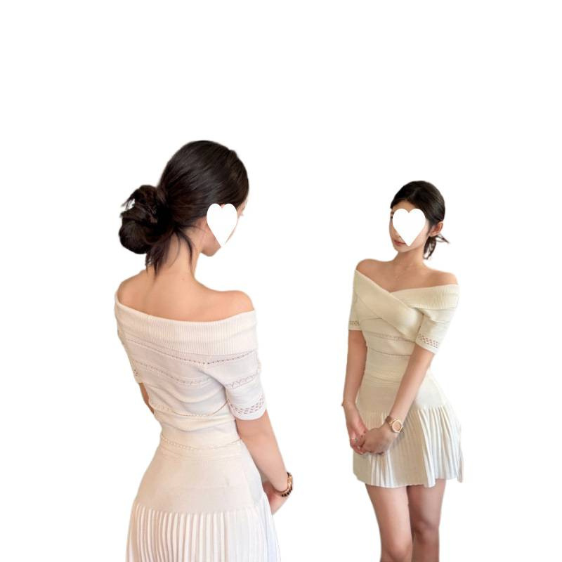 Pure Style Set Off Shoulder Waist Knit Top Women Summer High Waist Sli photo 5 (style 1052785592613)