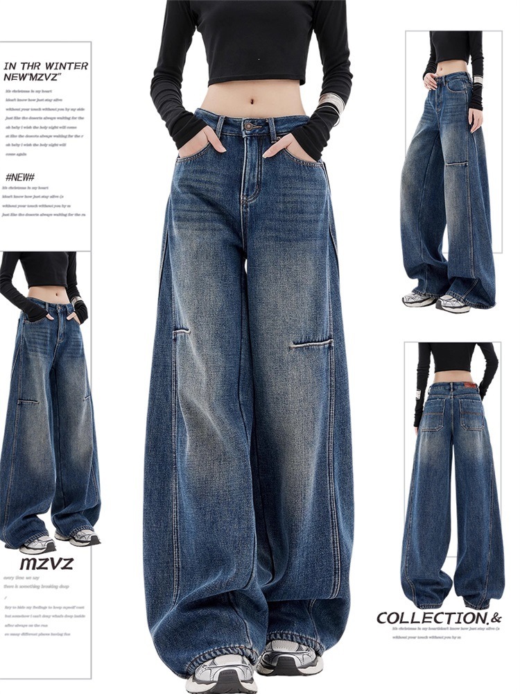 American Retro Blue Curved Jeans Women Spring Summer 2026 New Sickle L photo 2 (style 1059409949435)