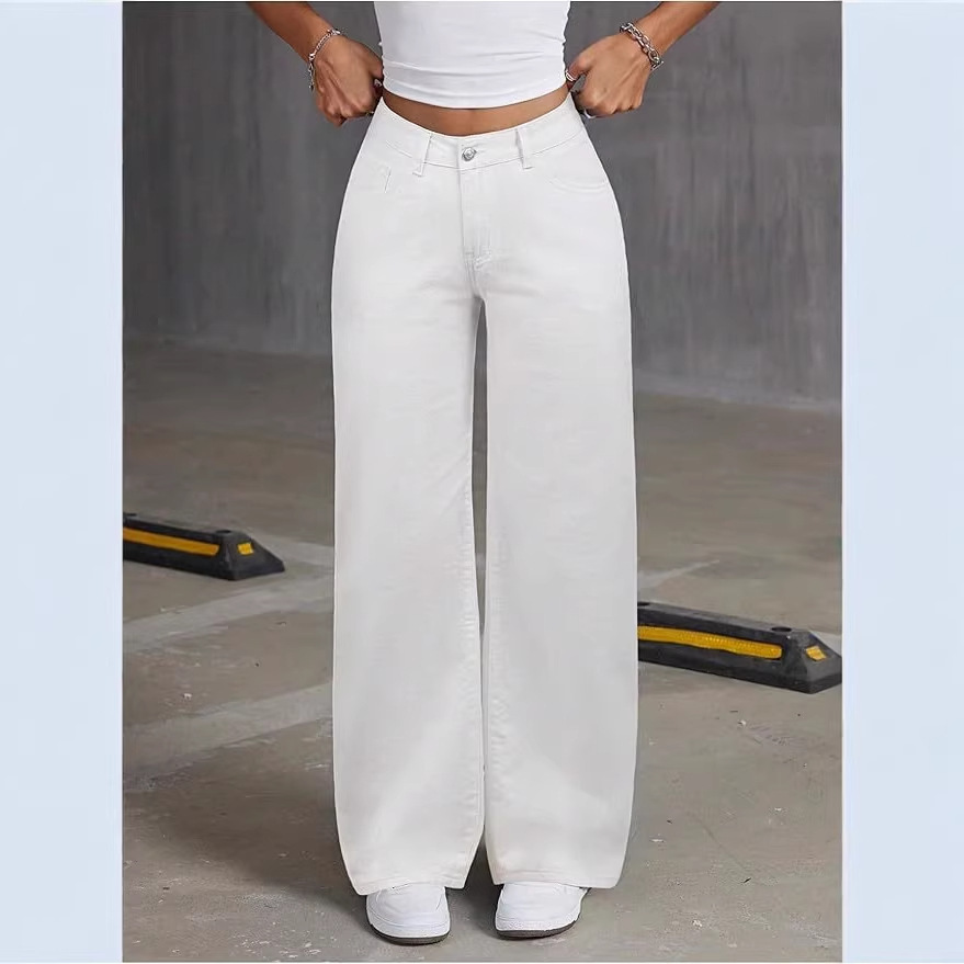 Cross-border Amazon AliExpress Hot White Straight Jeans Women Loose Ca photo 1 (style 1060808082389)