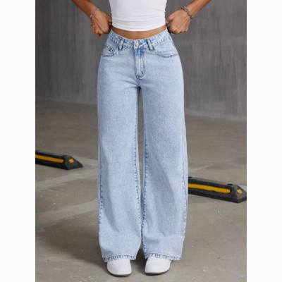 Cross-border Amazon AliExpress Hot White Straight Jeans Women Loose Ca photo 3 (style 1060808082389)