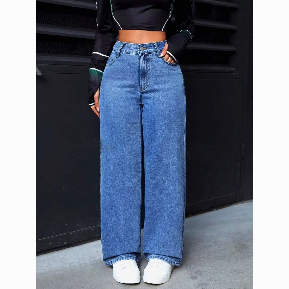 Cross-border Amazon AliExpress Hot White Straight Jeans Women Loose Ca photo 4 (style 1060808082389)