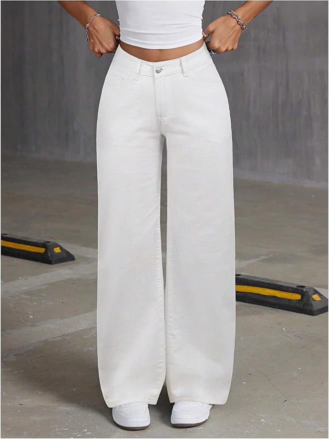 Cross-border Amazon AliExpress Hot White Straight Jeans Women Loose Ca photo 7 (style 1060808082389)