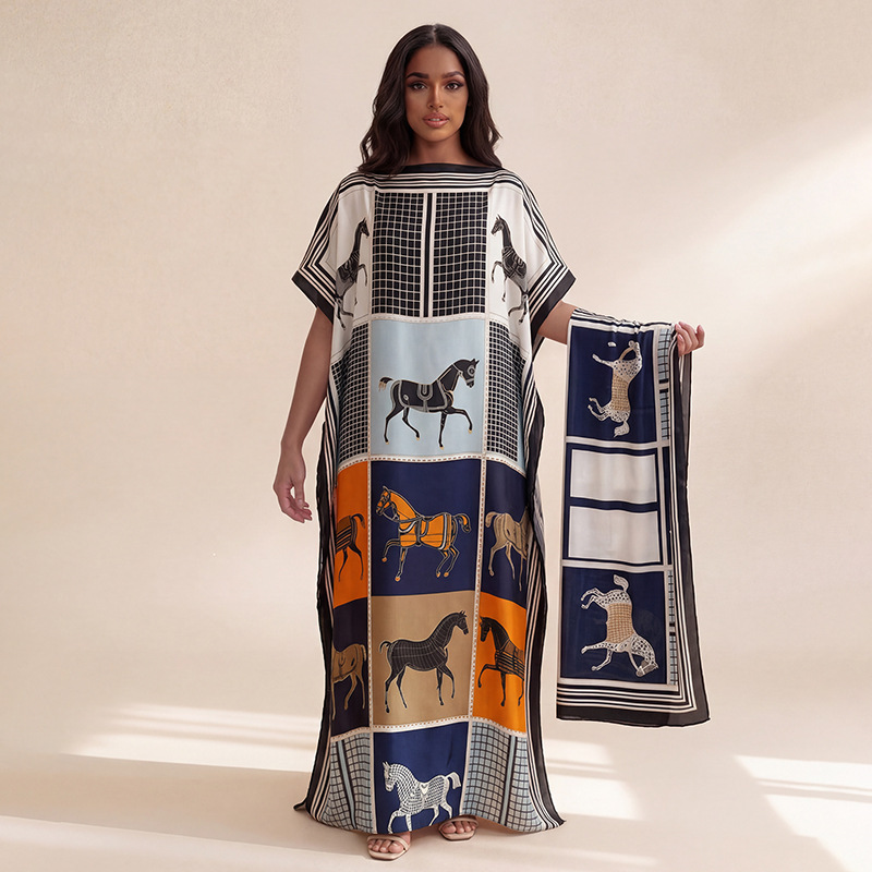 Cross-border New Hot Robe Fashion Dress Beach Sun Robe With Scarf Fact photo 1 (style 1061646614705)