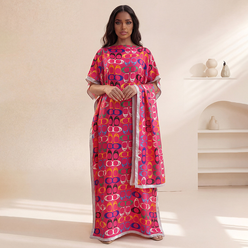Cross-border New Hot Robe Fashion Dress Beach Sun Robe With Scarf Fact photo 2 (style 1061646614705)