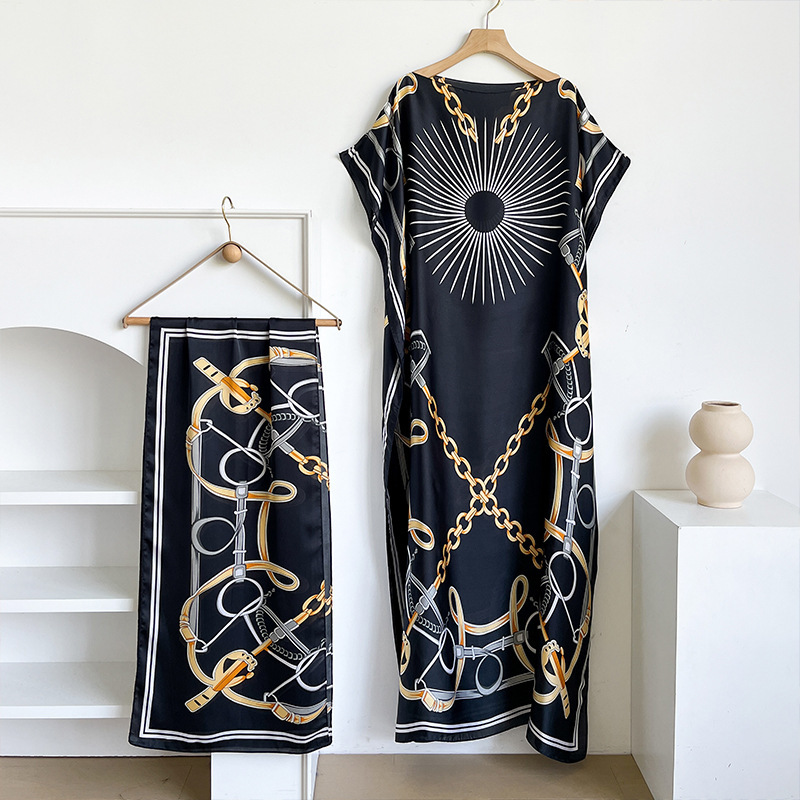 Cross-border New Hot Robe Fashion Dress Beach Sun Robe With Scarf Fact photo 6 (style 1061646614705)