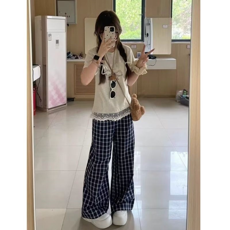Summer Set Women Korean Loose Lace Splicing Short Sleeve T-Shirt + Cas photo 2 (style 1065097987677)