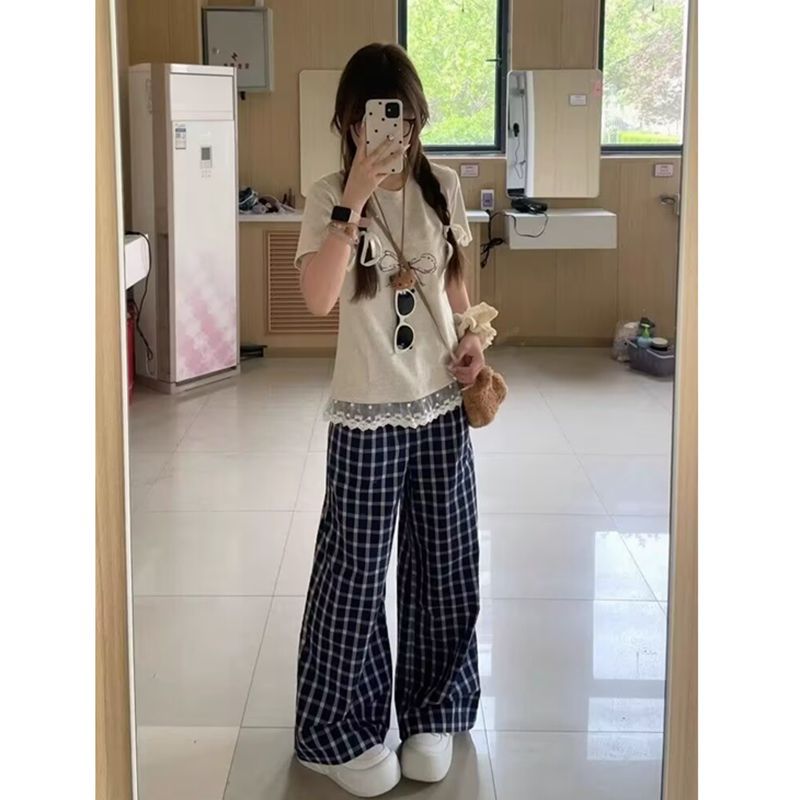 Summer Set Women Korean Loose Lace Splicing Short Sleeve T-Shirt + Cas photo 5 (style 1065097987677)