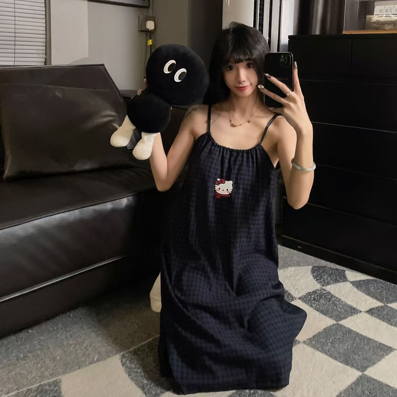Women's Summer Cloud Cotton Built-in Bra Tank Top & Shorts Loungewear photo 5 (style SM-5D69FF)