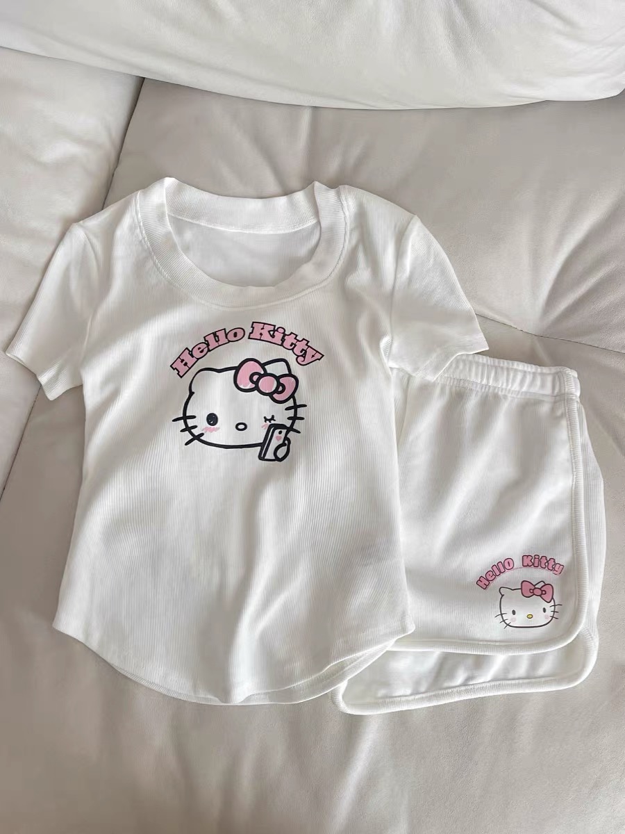 Women's Summer Cotton Short Sleeve & Shorts Loungewear Set photo 2 (style SM-7E5311)