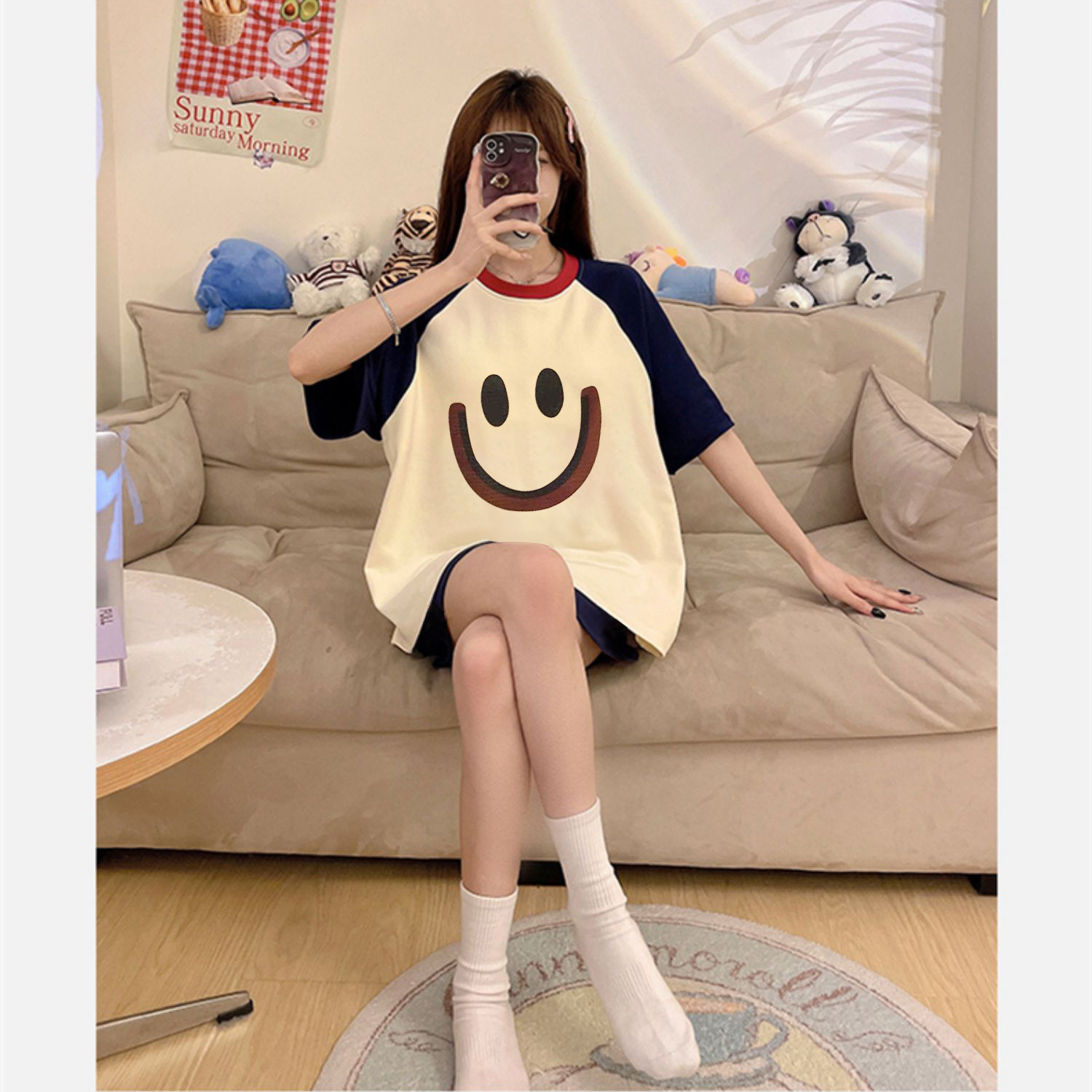 Women's Summer Imitation Cotton Pajama Set, Short Sleeve & Shorts, Breathable Loungewear
