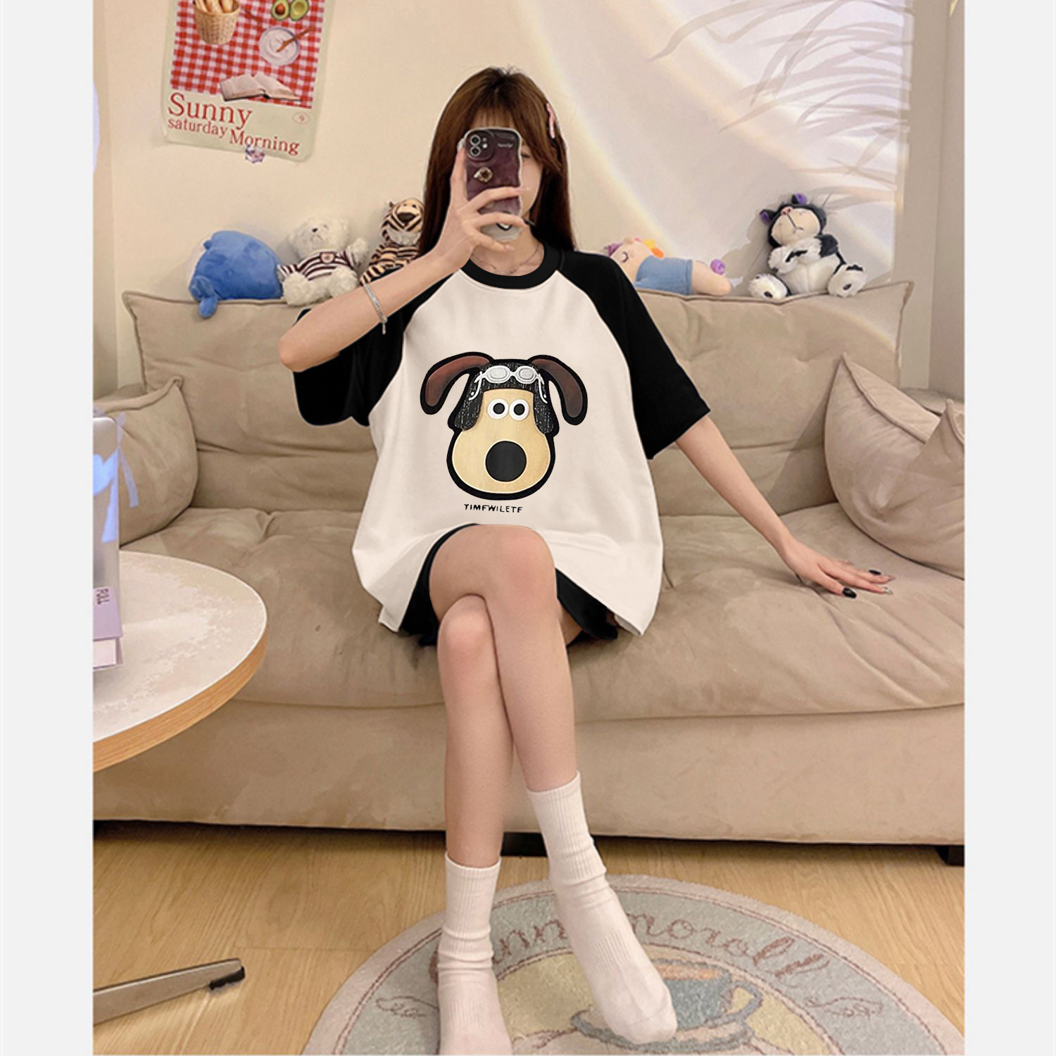 Women's Summer Imitation Cotton Pajama Set, Short Sleeve & Shorts, Bre photo 6 (style SM-E969AF)