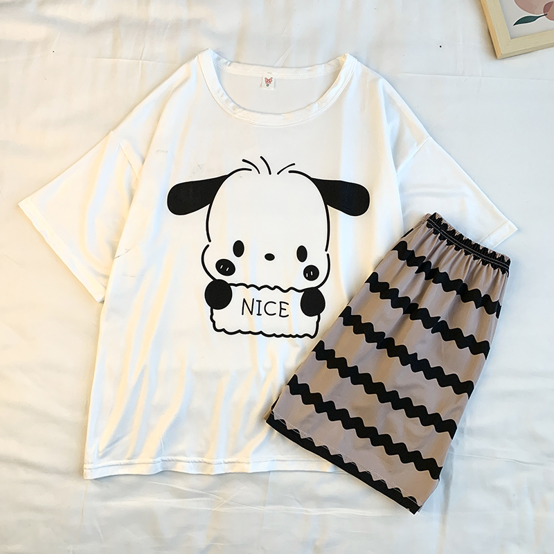 Summer Cotton Homewear Women Short Sleeve Shorts 2 Pcs Breathable Comf photo 1 (style 11)