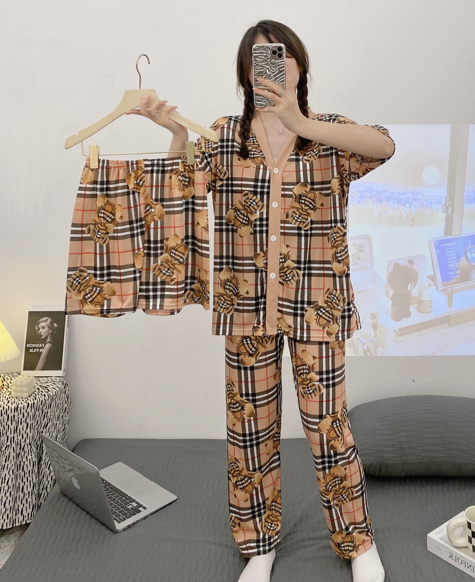 Summer Cotton Homewear Women Short Sleeve Shorts 2 Pcs Breathable Comf photo 1 (style 110155)