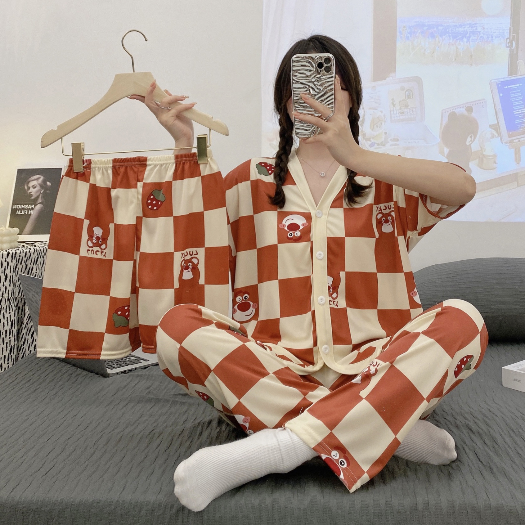 Summer Cotton Homewear Women Short Sleeve Shorts 2 Pcs Breathable Comf photo 4 (style 110155)