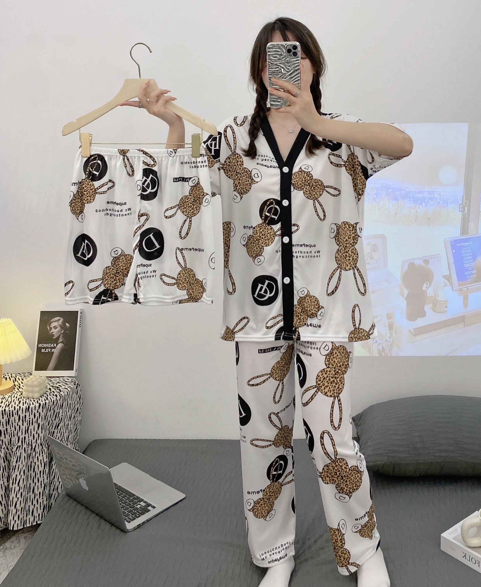 Summer Cotton Homewear Women Short Sleeve Shorts 2 Pcs Breathable Comf photo 5 (style 110155)