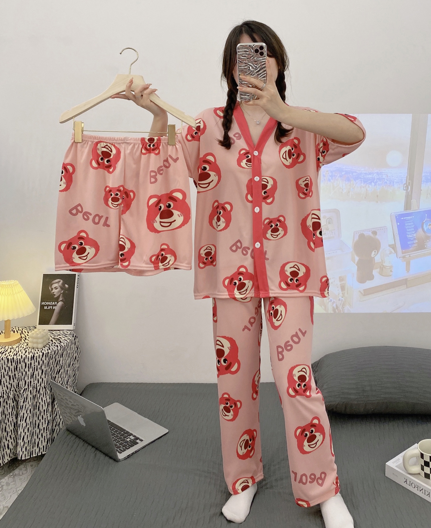 Summer Cotton Homewear Women Short Sleeve Shorts 2 Pcs Breathable Comf photo 7 (style 110155)