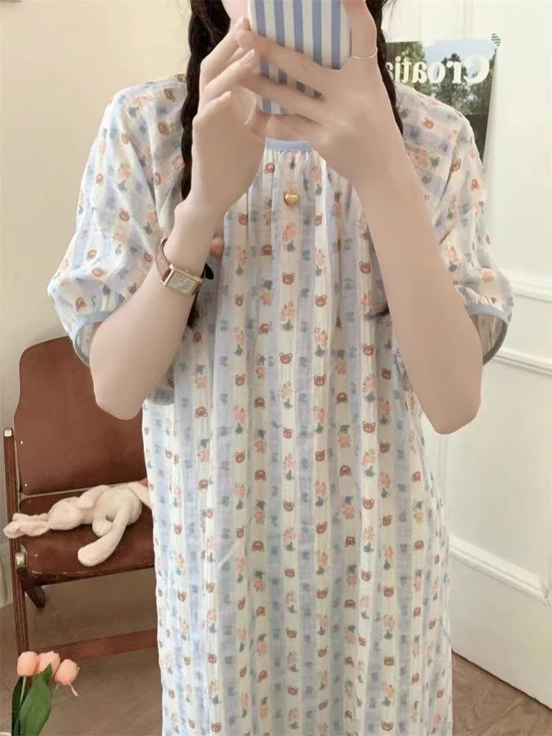 Women's Summer Pure Cotton Camisole Sleep Dress, Loose Fit, Breathable photo 6 (style SM-DF55A9)