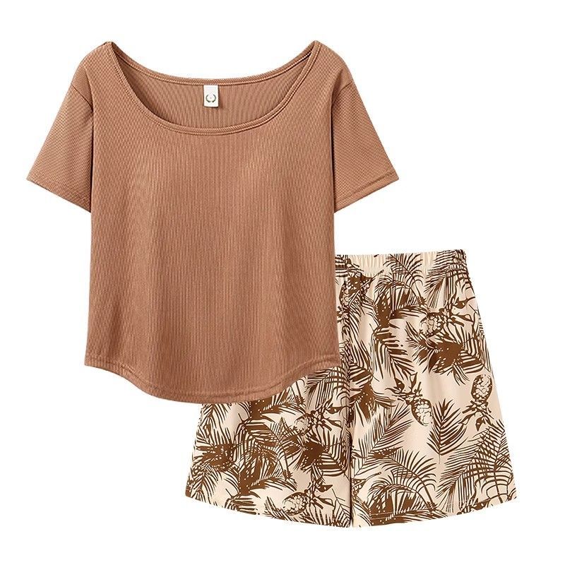 Women's Summer Faux Cotton Built-in Chest Pad Short Sleeve & Shorts Pa photo 4 (style SM-D66CCE)