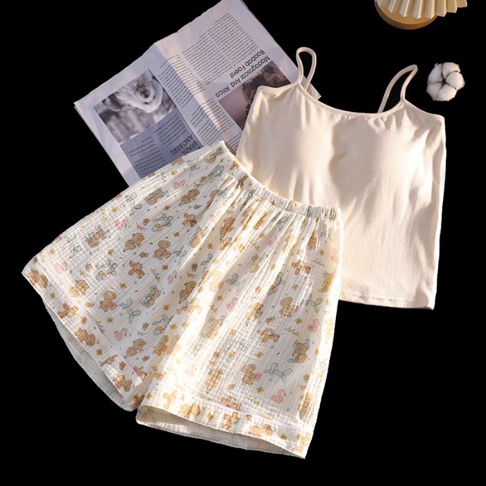 Women's Summer Cotton Camisole Loungewear Set with Built-in Bra Pads - photo 3 (style SM-6C1544)