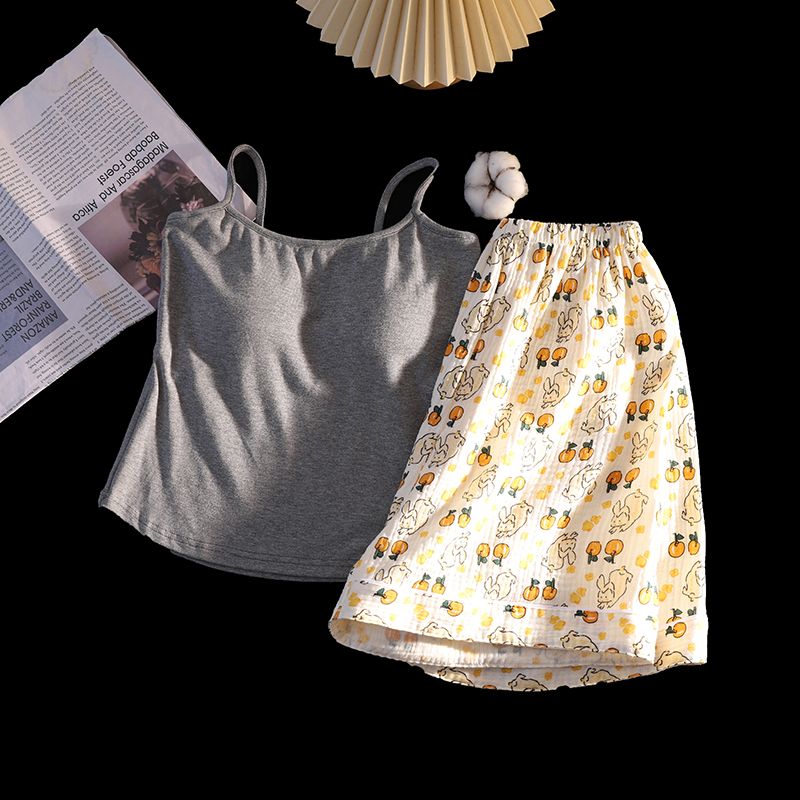 Women's Summer Cotton Camisole Loungewear Set with Built-in Bra Pads - photo 5 (style SM-6C1544)