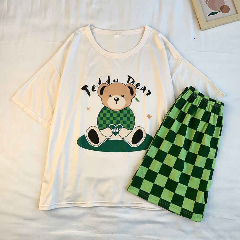 Summer Cotton Homewear Women Short Sleeve Shorts 2 Pcs Breathable Comf photo 1 (style 12)