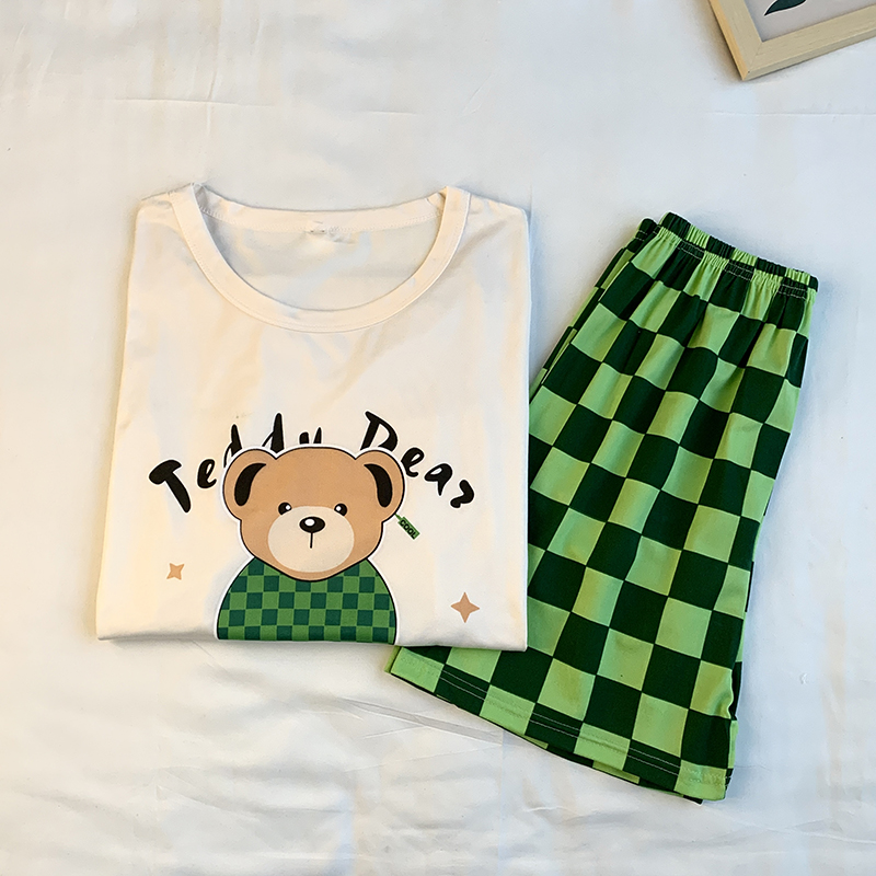 Summer Cotton Homewear Women Short Sleeve Shorts 2 Pcs Breathable Comf photo 3 (style 12)