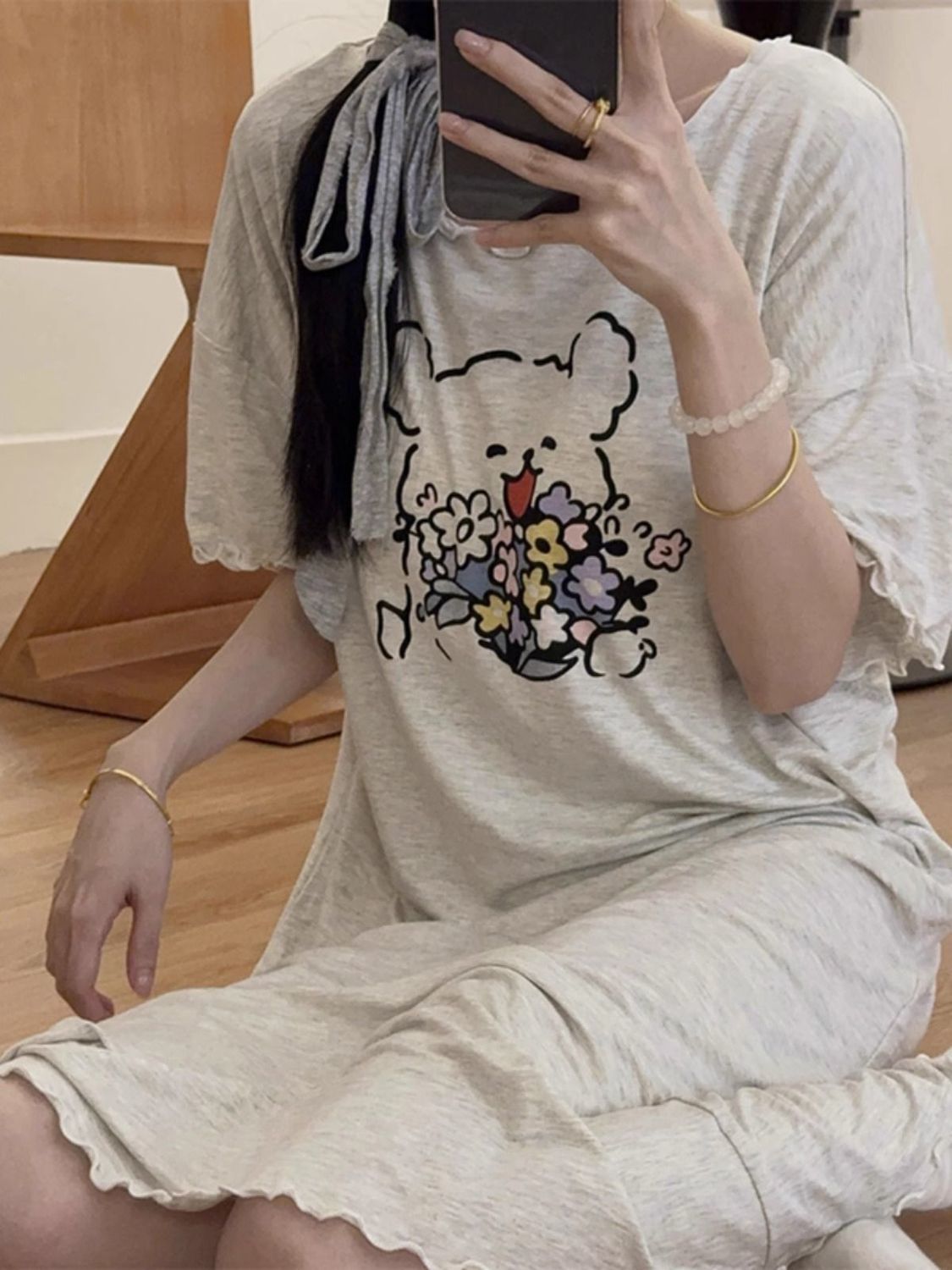 Summer Cotton-Like Homewear Women Short Sleeve Shorts 2 Pcs Breathable photo 5 (style 12319)