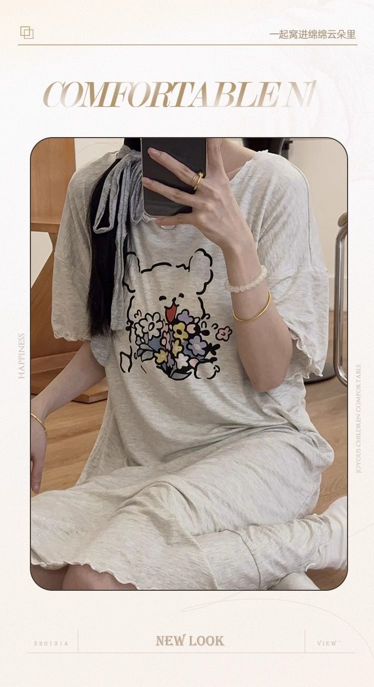 Summer Cotton-Like Homewear Women Short Sleeve Shorts 2 Pcs Breathable photo 7 (style 12319)