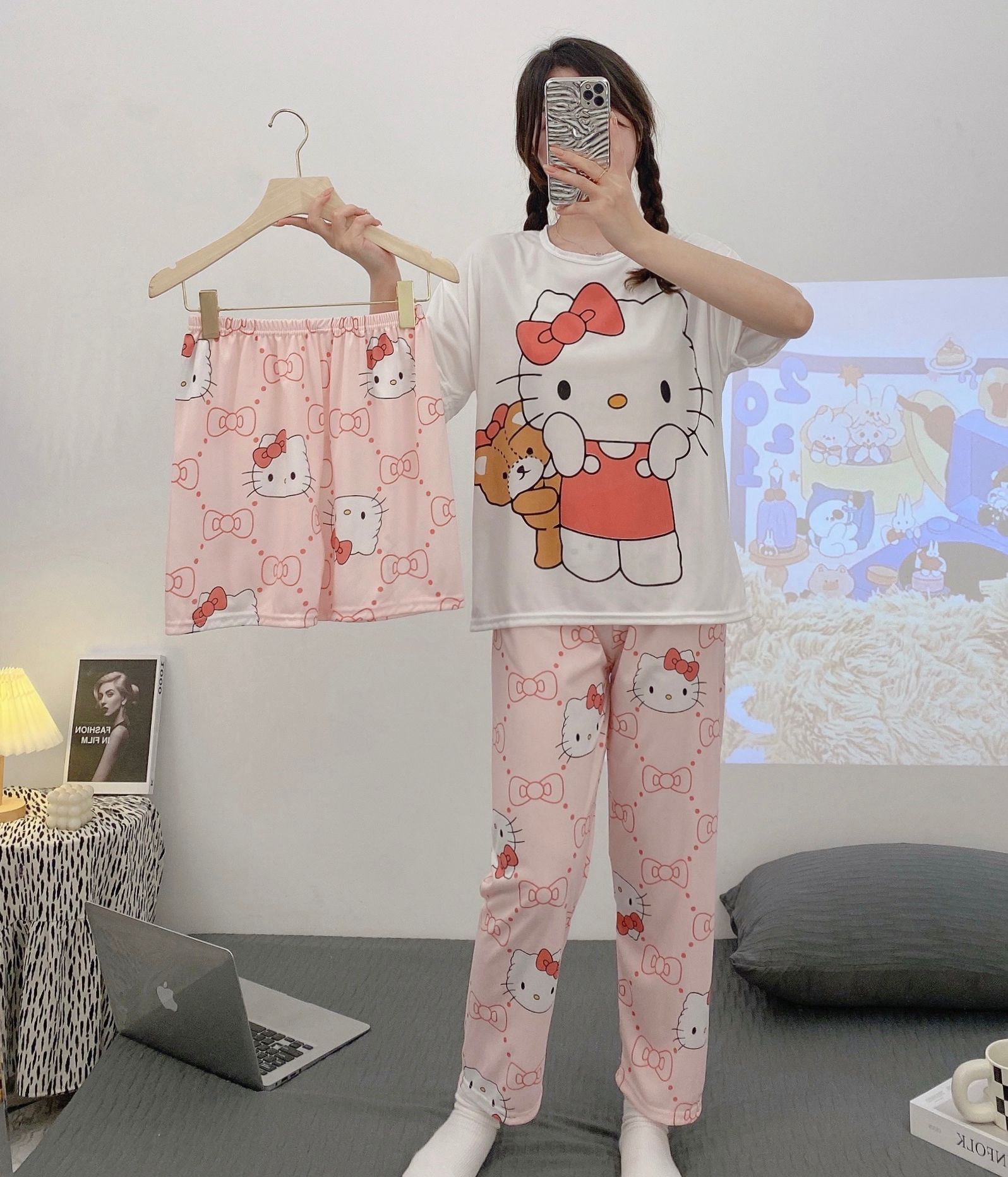 Women's Summer Cotton Short Sleeve & Shorts Loungewear Set photo 2 (style SM-6BA3EE)