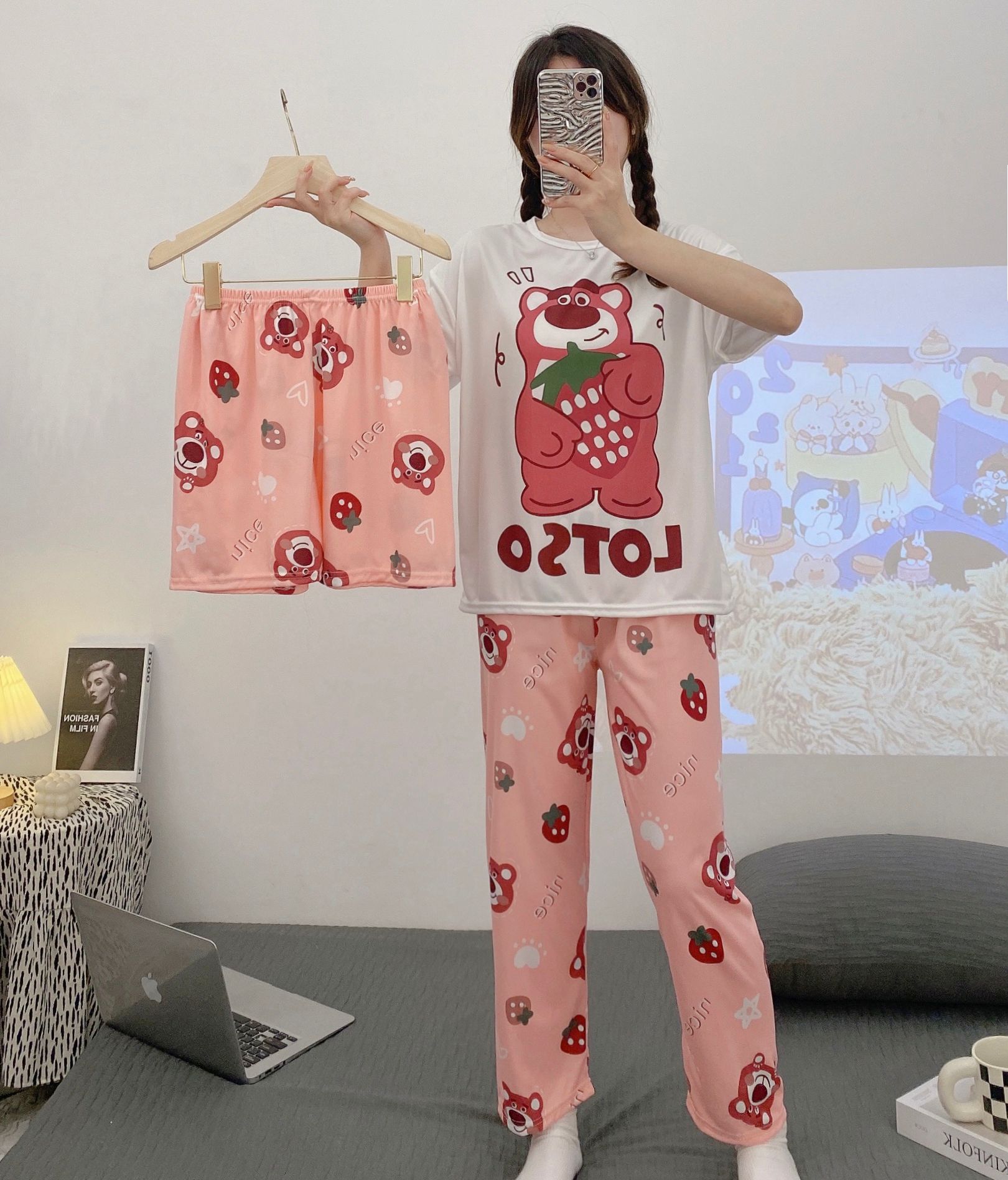Women's Summer Cotton Short Sleeve & Shorts Loungewear Set photo 3 (style SM-6BA3EE)