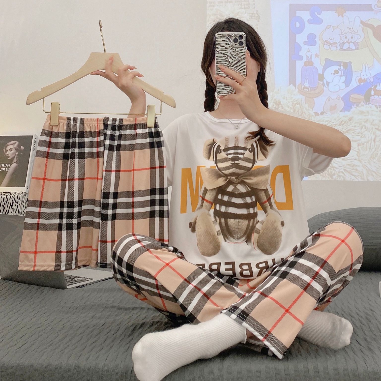 Women's Summer Cotton Short Sleeve & Shorts Loungewear Set photo 4 (style SM-6BA3EE)