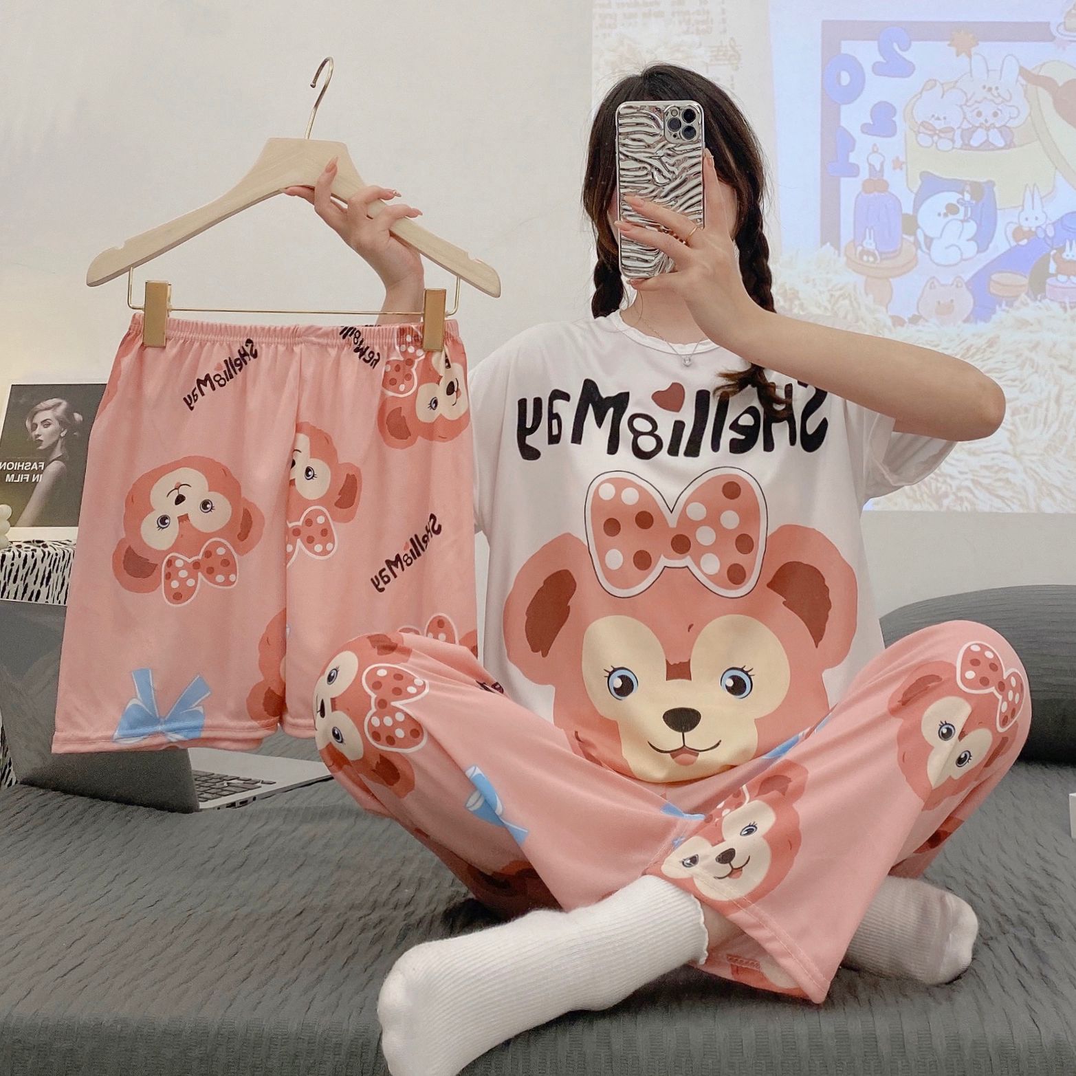 Women's Summer Cotton Short Sleeve & Shorts Loungewear Set photo 5 (style SM-6BA3EE)