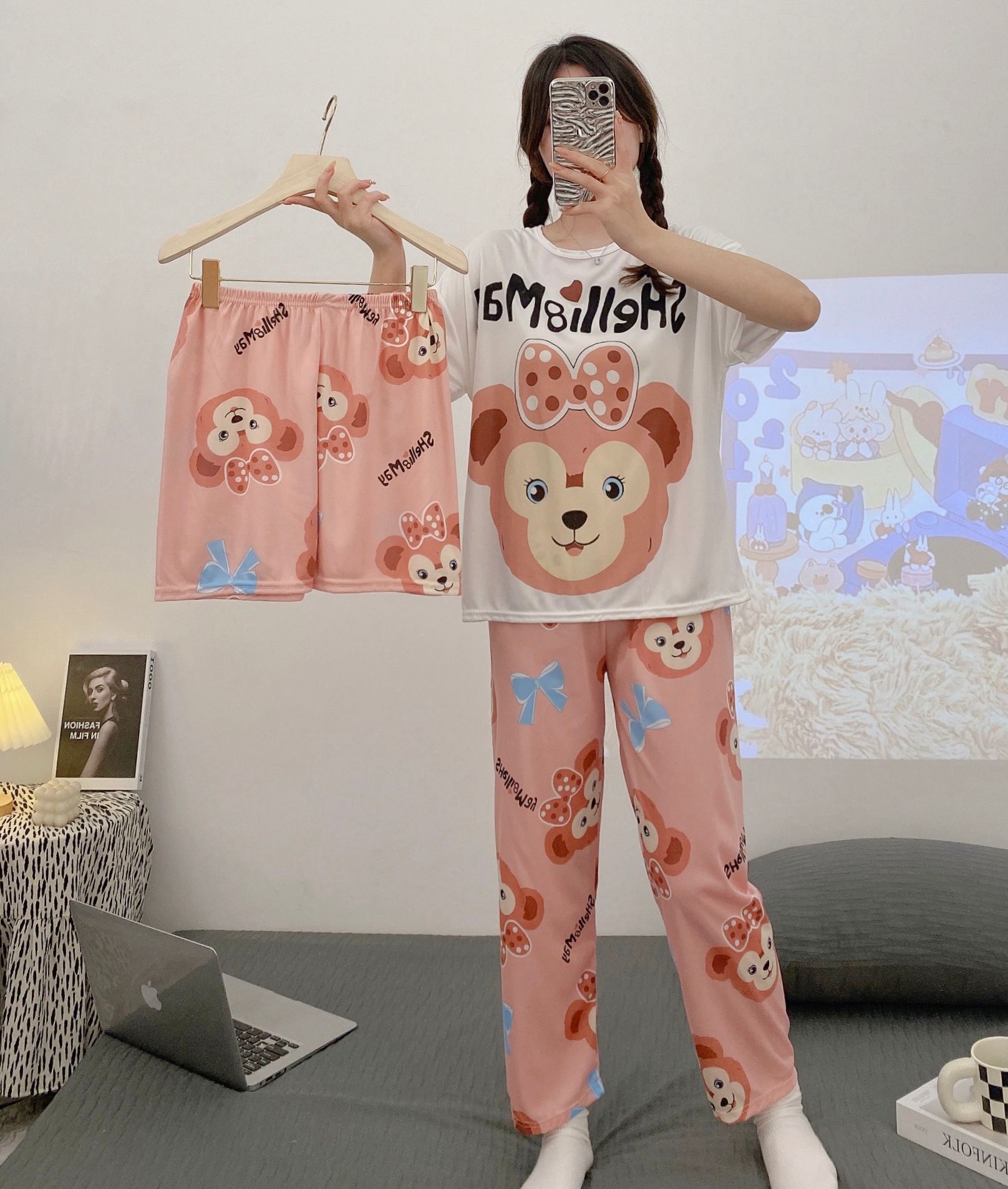 Women's Summer Cotton Short Sleeve & Shorts Loungewear Set photo 6 (style SM-6BA3EE)