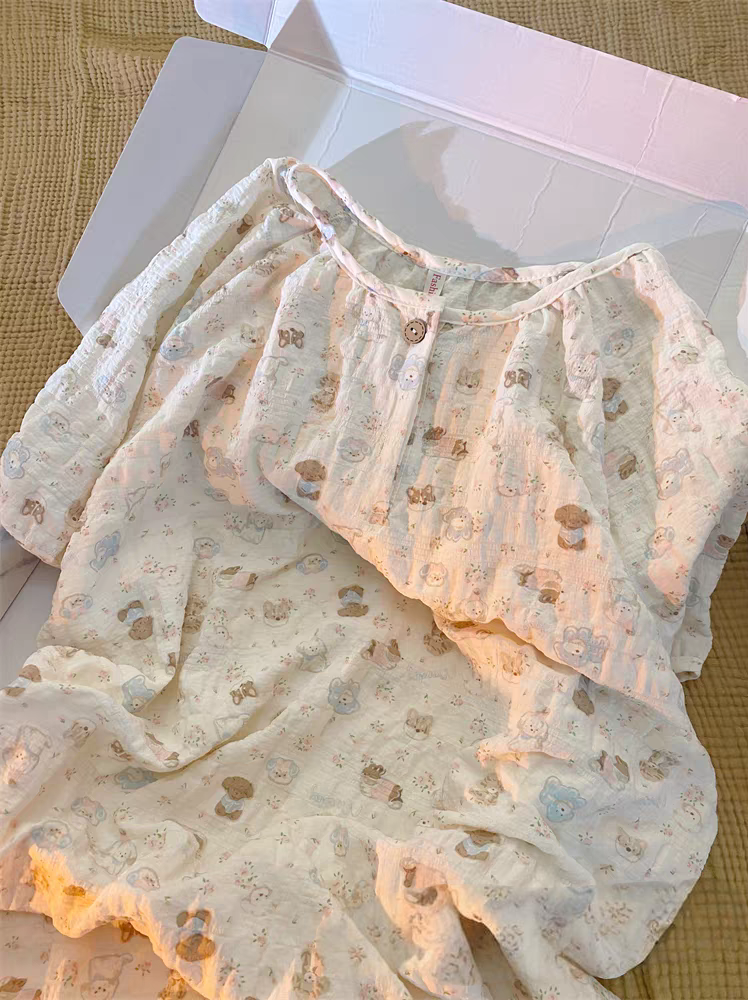 夏季纯棉家居服女短袖短裤两件套睡衣套装透气舒适可外穿