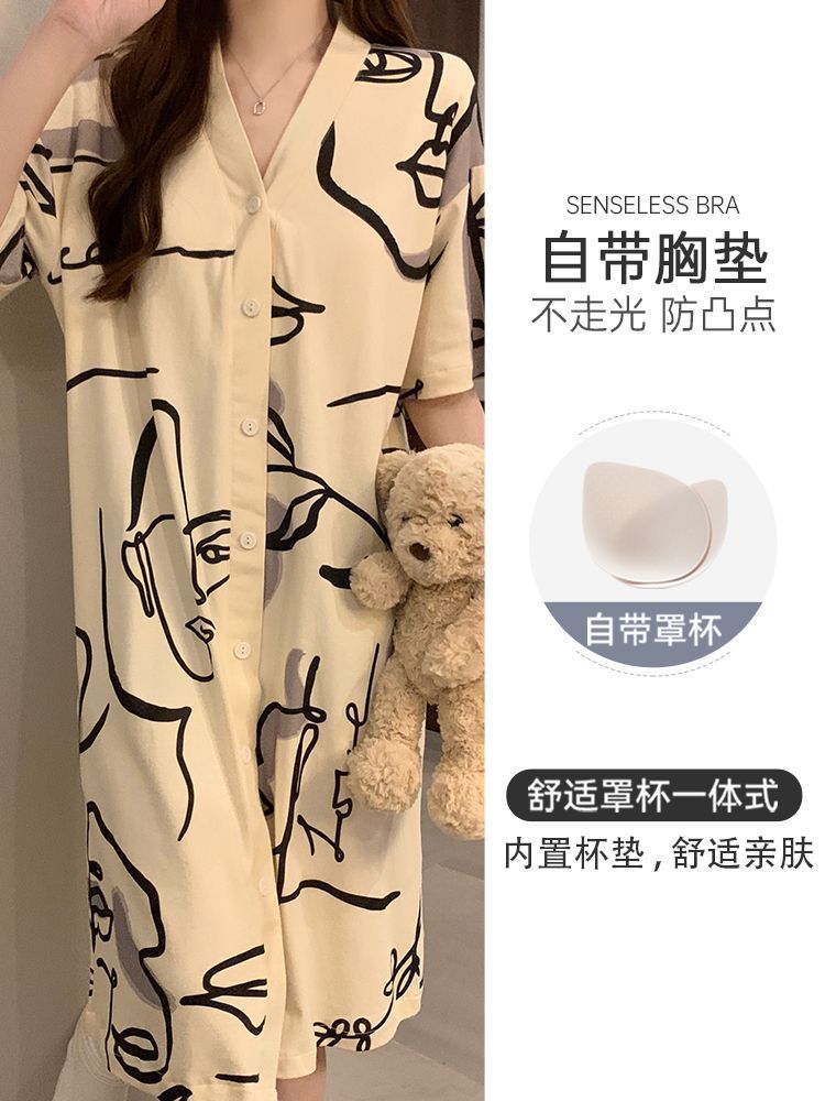Women's Summer Cotton Sleep Dress with Built-in Chest Pad, Loose Fit, photo 4 (style SM-515177)