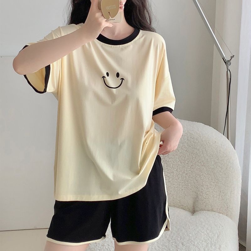 Women's Summer Imitation Cotton Pajama Set, Short Sleeve & Shorts, Breathable Loungewear