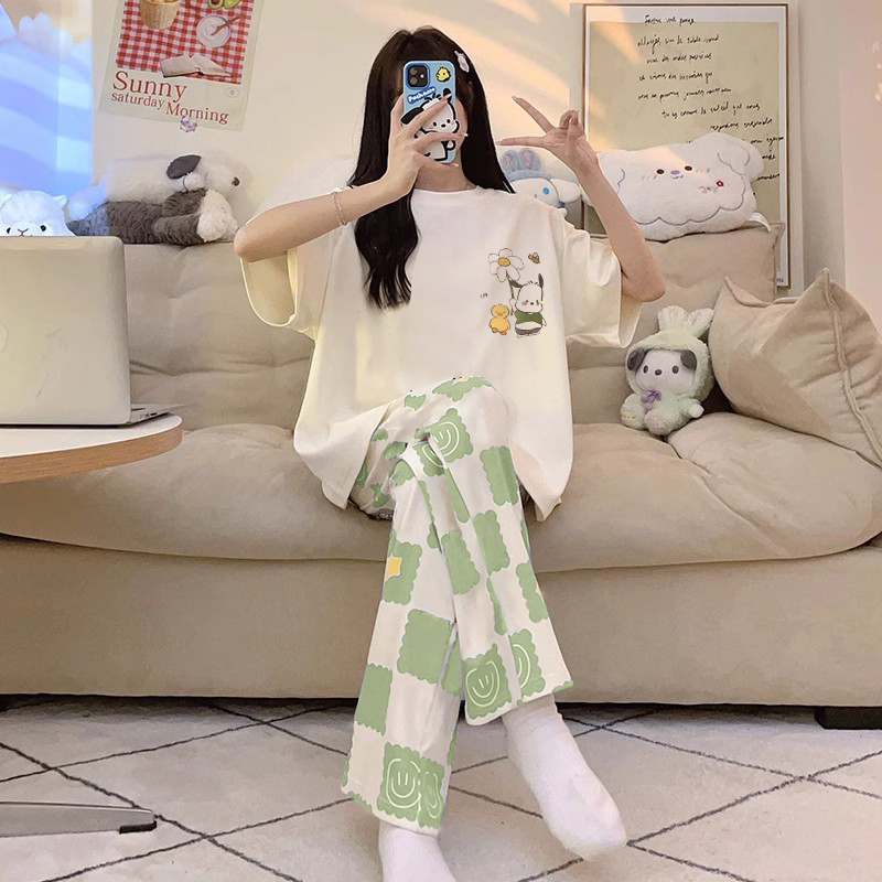 Women's Summer Imitation Cotton Pajama Set, Short Sleeve & Shorts, Breathable Loungewear