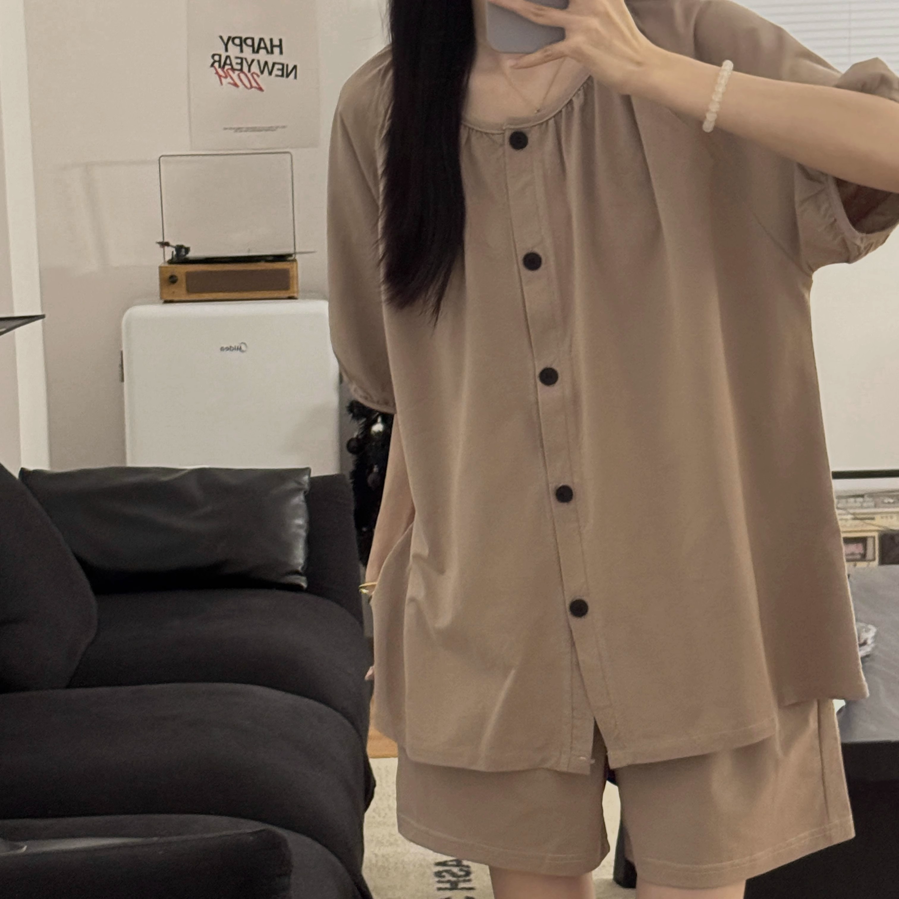 Women's Summer Cotton Cardigan Short Sleeve & Shorts Loungewear Set photo 7 (style SM-AB009E)