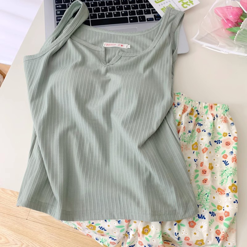 Women's Summer Cotton Tank Top Pajama Set with Shorts, Breathable Comf photo 7 (style SM-325E88)