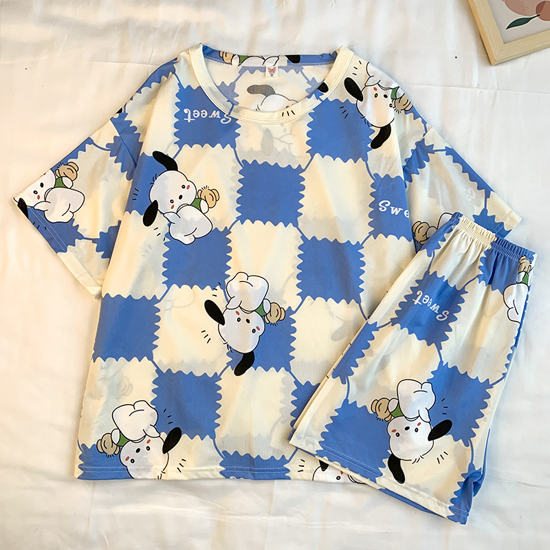 Summer Cotton Homewear Women Short Sleeve Shorts 2 Pcs Breathable Comf photo 1 (style 13)