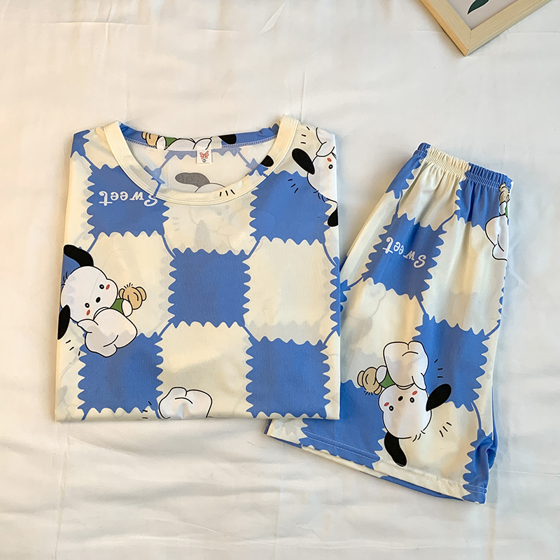 Summer Cotton Homewear Women Short Sleeve Shorts 2 Pcs Breathable Comf photo 3 (style 13)